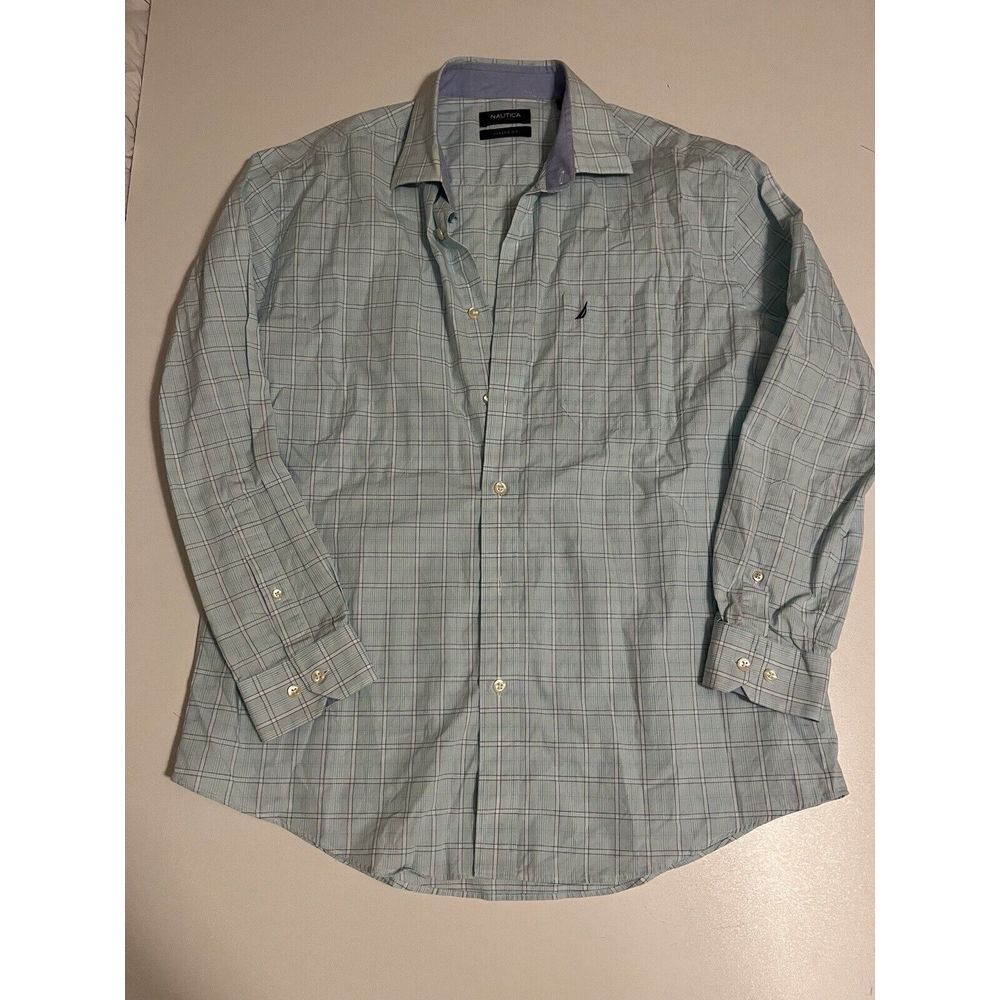 Nautica Classic For long Sleeve Green‎ Plaid Button Up